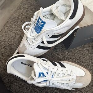 adidas Samba Sneakers in White, Black & Tan